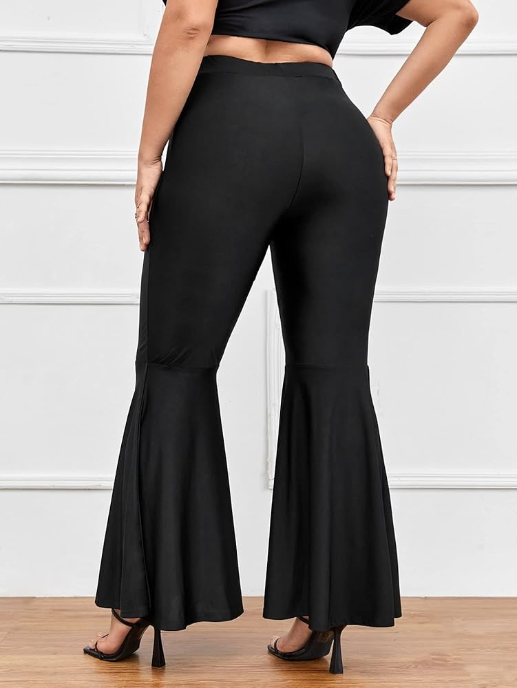 WDIRARA Women's Plus Size High Waist Ruffle Hem Flare Leg